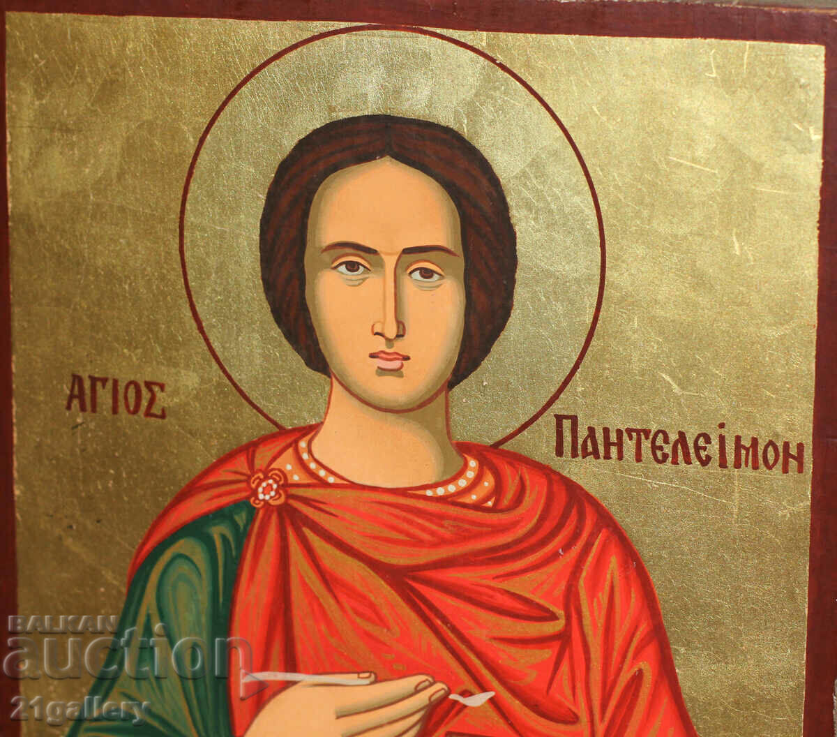 Contemporary Icon Hand Painted Saint Pantaleimon - 5 Contemporary Icon Hand Painted Saint Pantaleimon - 5