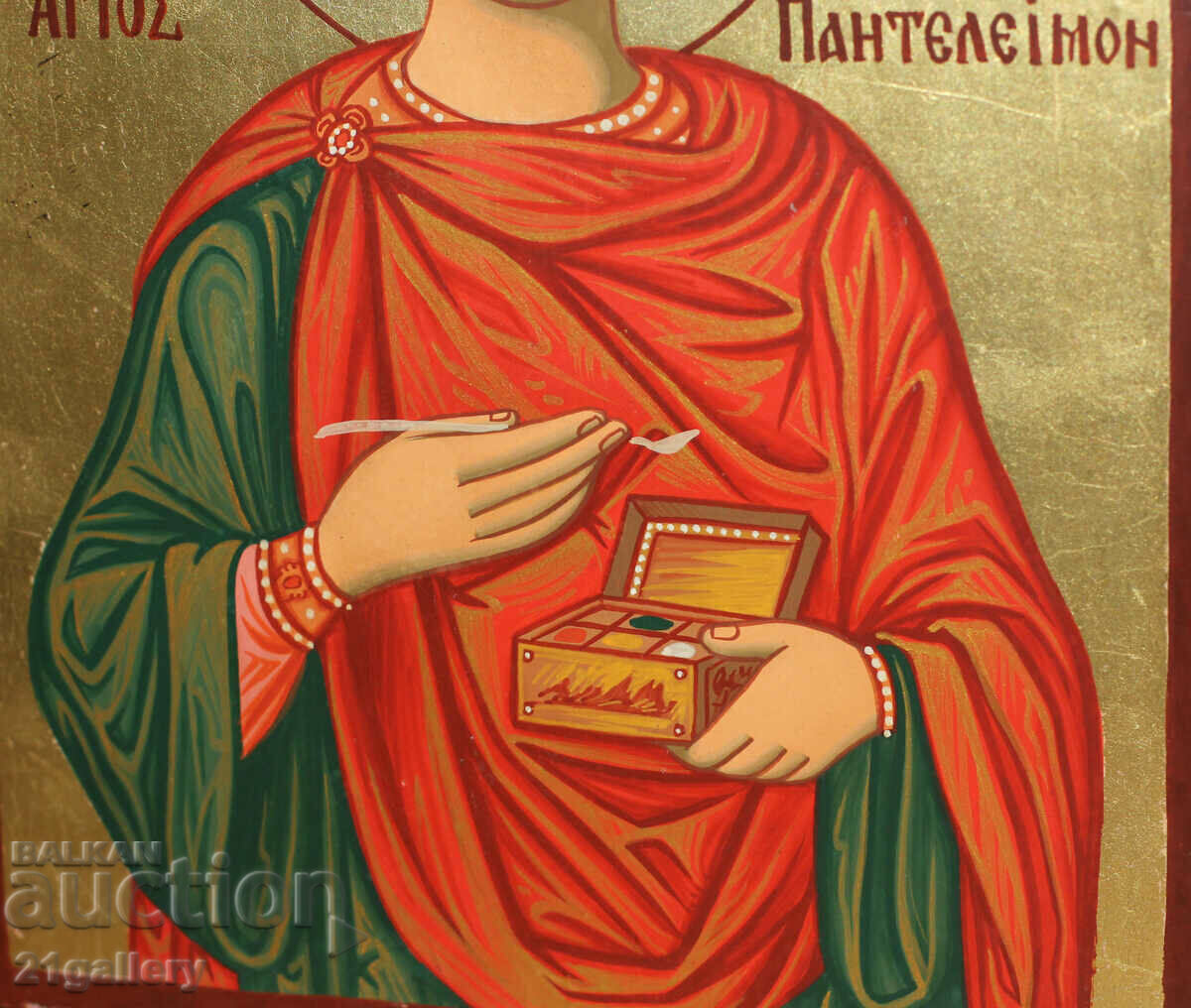 Contemporary Icon Hand Painted Saint Pantaleimon - 7 Contemporary Icon Hand Painted Saint Pantaleimon - 7