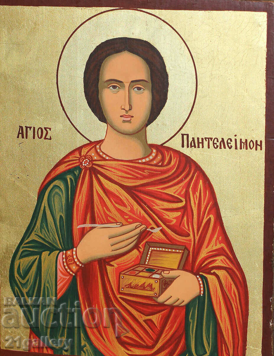 Contemporary Icon Hand Painted Saint Pantaleimon Contemporary Icon Hand Painted Saint Pantaleimon