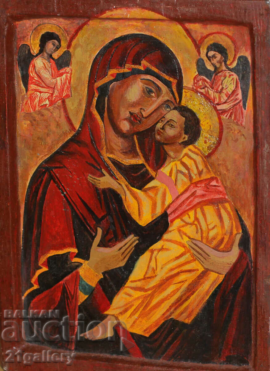 Hand-painted icon of the Holy Mother of God with the Eleusis Child with price 280.00 BGN | € 143.16 Hand-painted icon of the Holy Mother of God with the Eleusis Child with price 280.00 BGN | € 143.16
