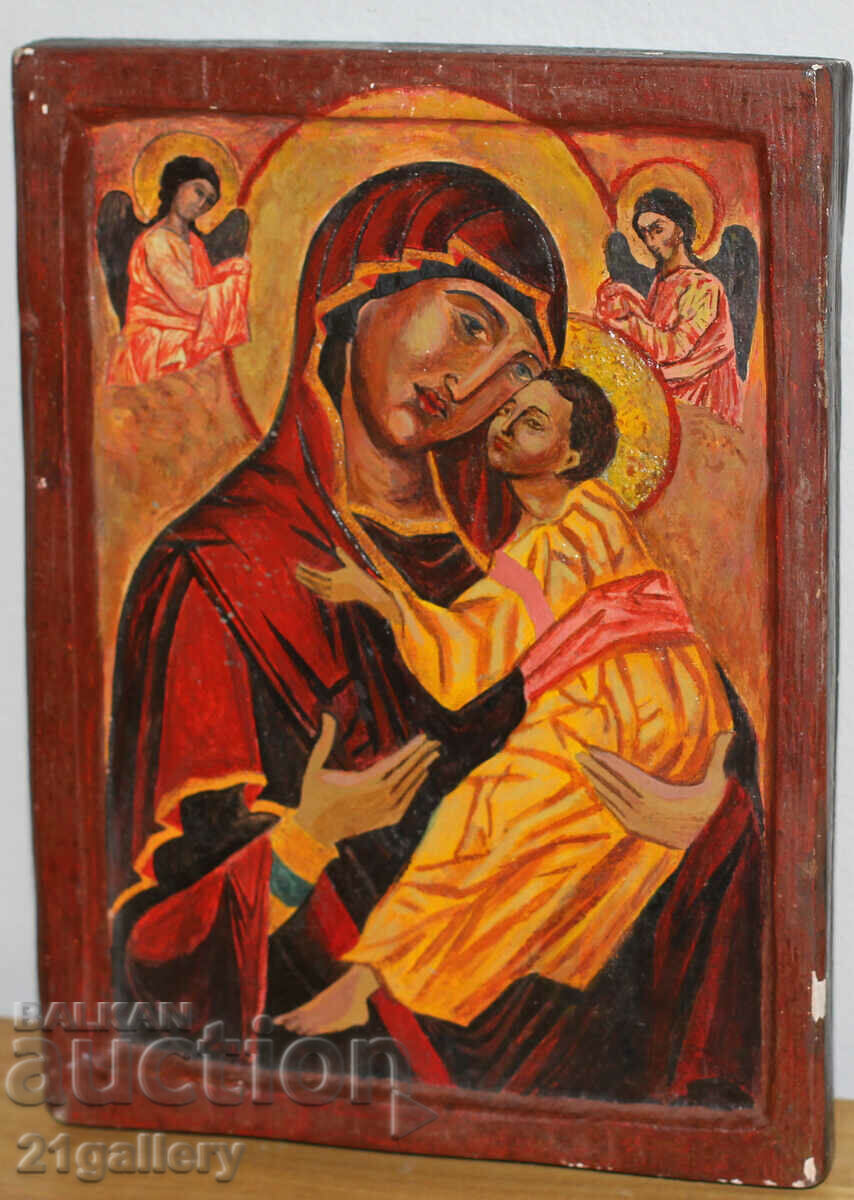 Auction Hand-painted icon of the Holy Mother of God with the Eleusis Child Auction Hand-painted icon of the Holy Mother of God with the Eleusis Child