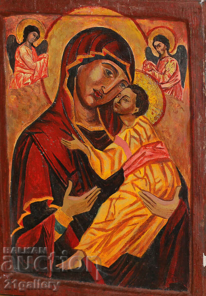 Hand-painted icon of the Holy Mother of God with the Eleusis Child