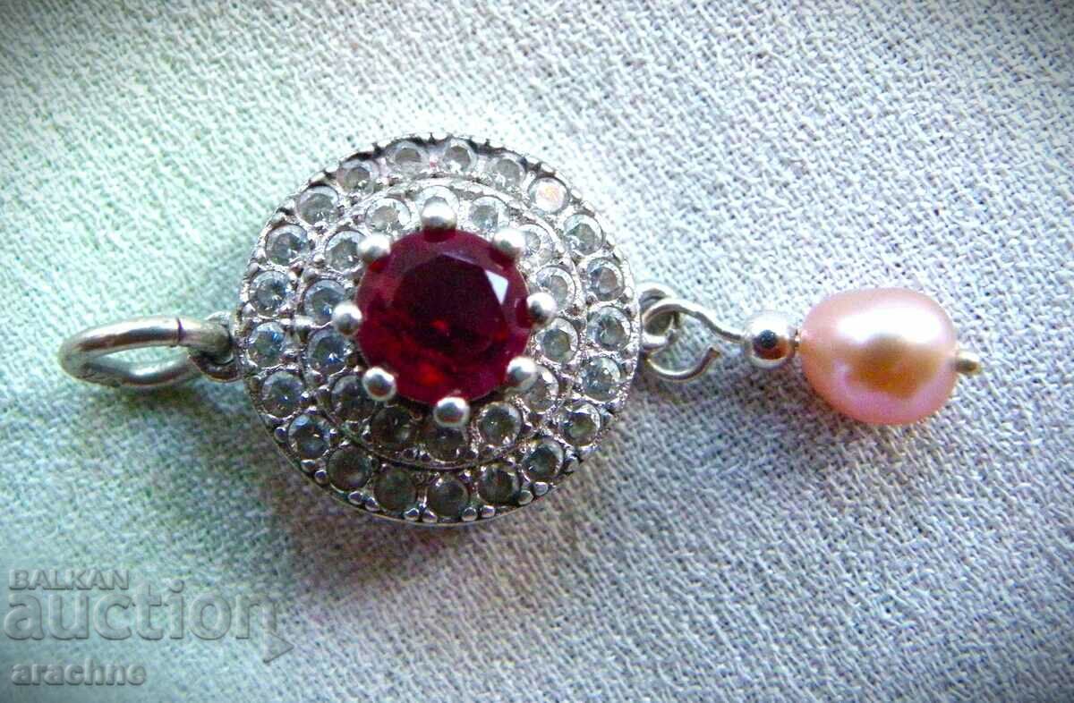 Delivery of Silver locket with ruby and pink pearl Delivery of Silver locket with ruby and pink pearl