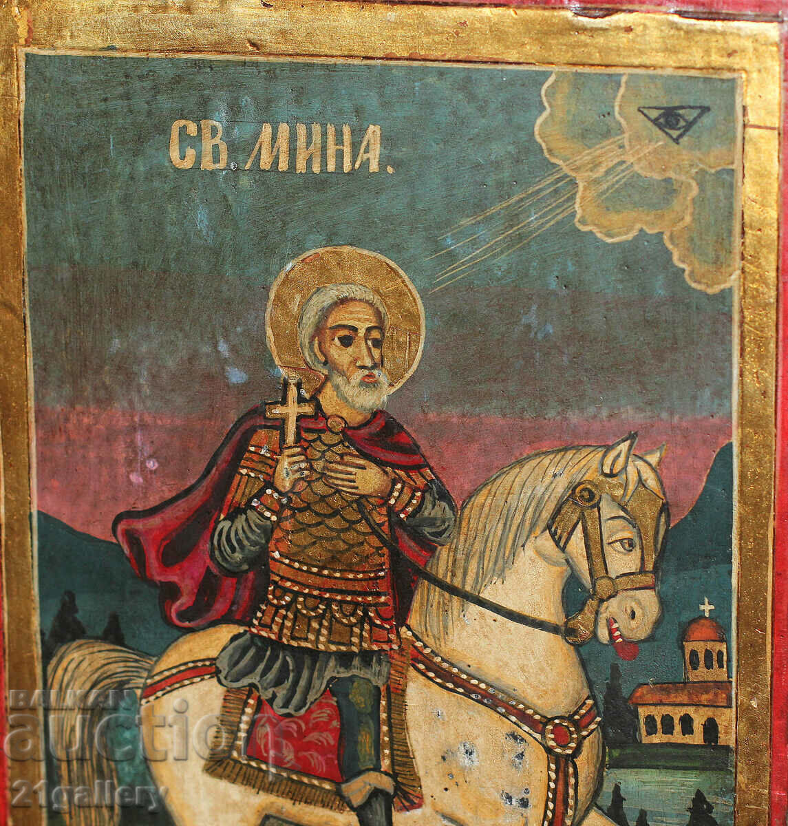 Delivery of Hand drawn icon of Saint Mina on a horse Delivery of Hand drawn icon of Saint Mina on a horse
