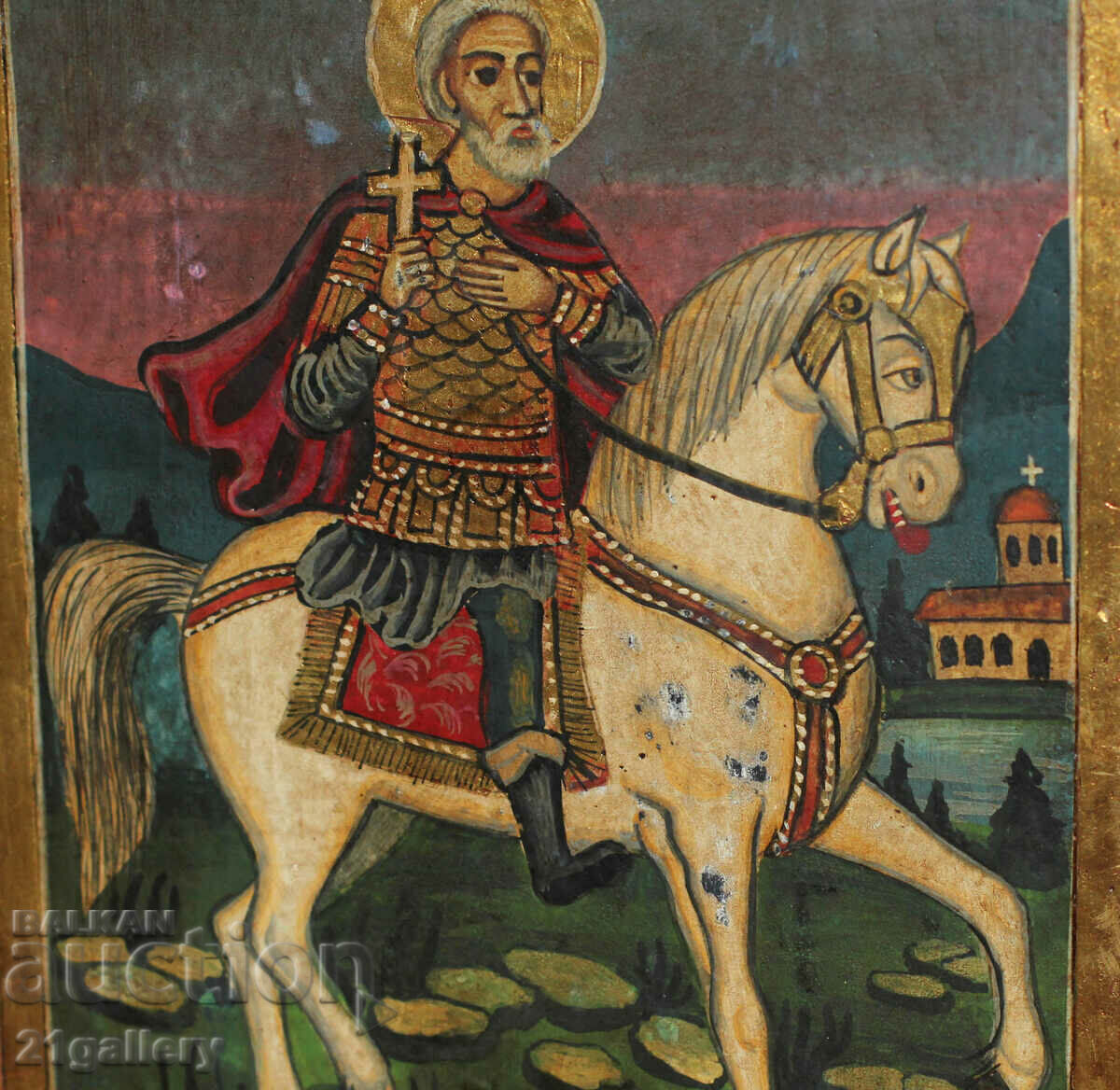 Hand drawn icon of Saint Mina on a horse - 5 Hand drawn icon of Saint Mina on a horse - 5