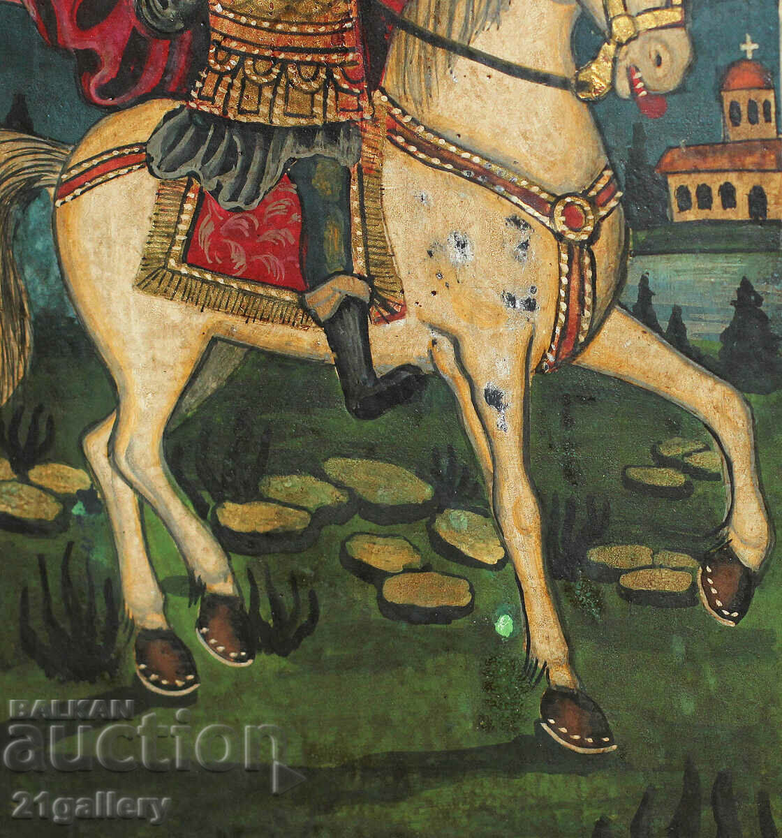 Hand drawn icon of Saint Mina on a horse - 6 Hand drawn icon of Saint Mina on a horse - 6