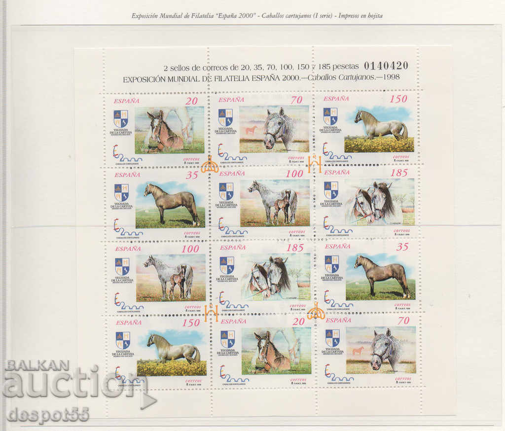 1998. Spain. Philatelic exhibition ESPANA 2000 - Horses. Block.