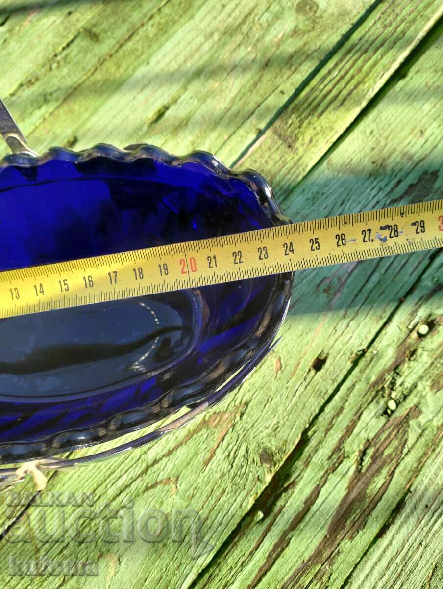 Chrome basket with cobalt blue glass bowl with price 59.99 BGN | € 30.67 Chrome basket with cobalt blue glass bowl with price 59.99 BGN | € 30.67