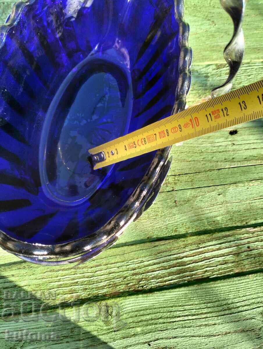 Delivery of Chrome basket with cobalt blue glass bowl Delivery of Chrome basket with cobalt blue glass bowl