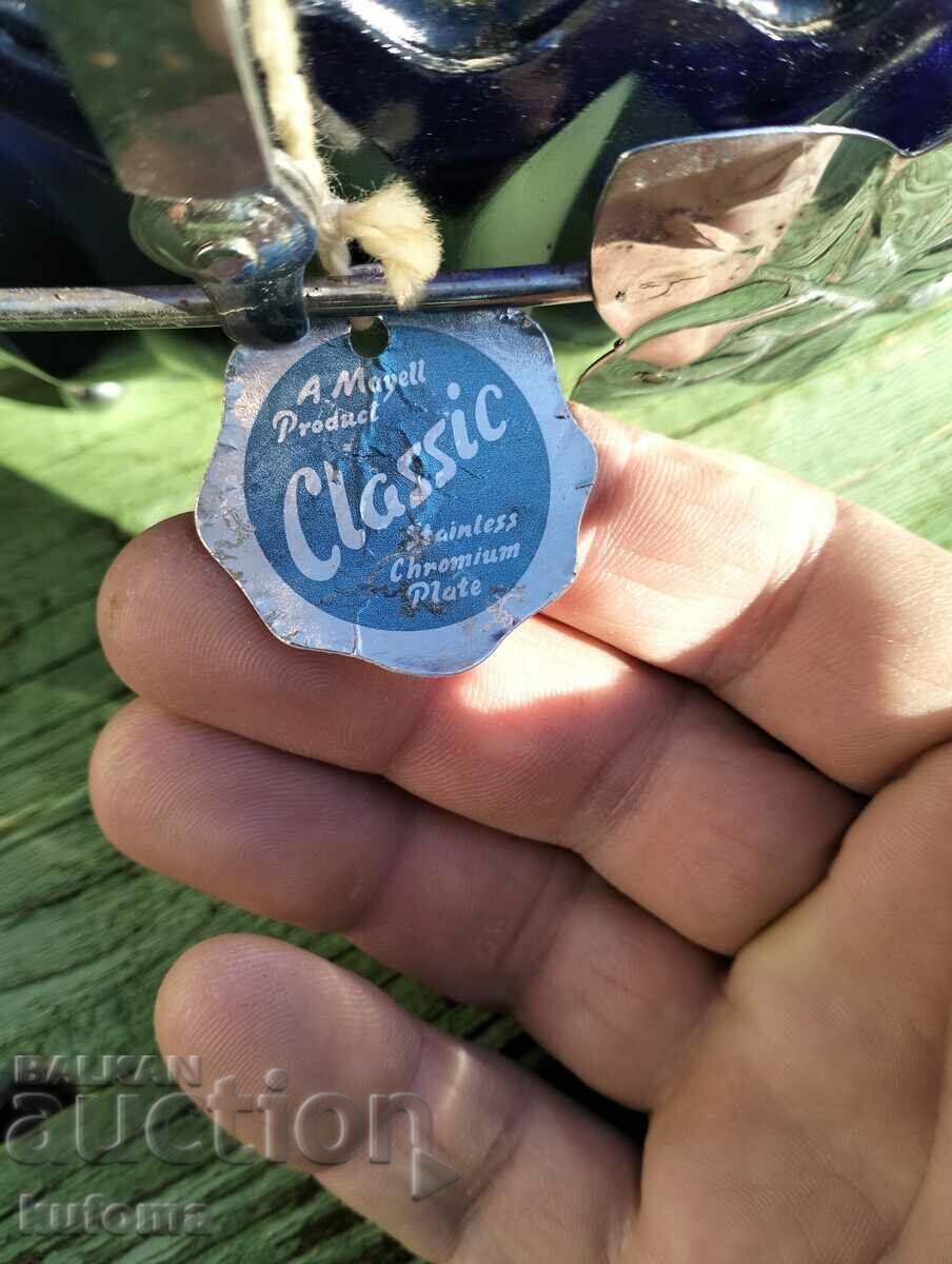 Chrome basket with cobalt blue glass bowl - 5 Chrome basket with cobalt blue glass bowl - 5