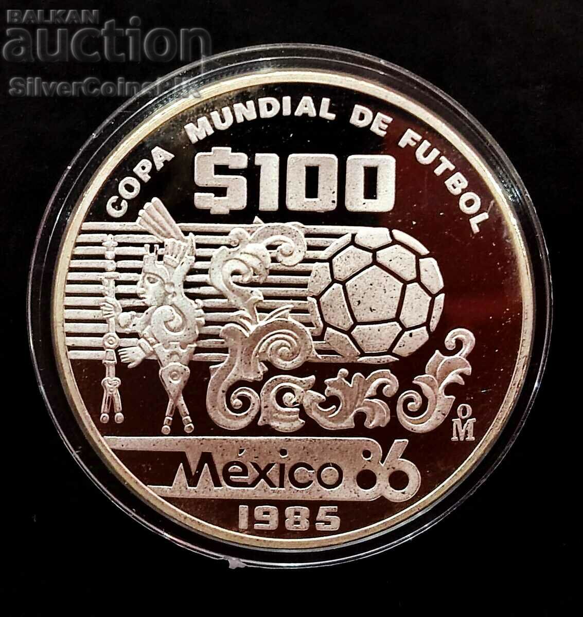 Cupa Mondială de argint 100 de peso Mexic 1985