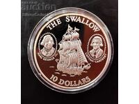 Silver 10 Dollar Ship 1994 Solomon Islands