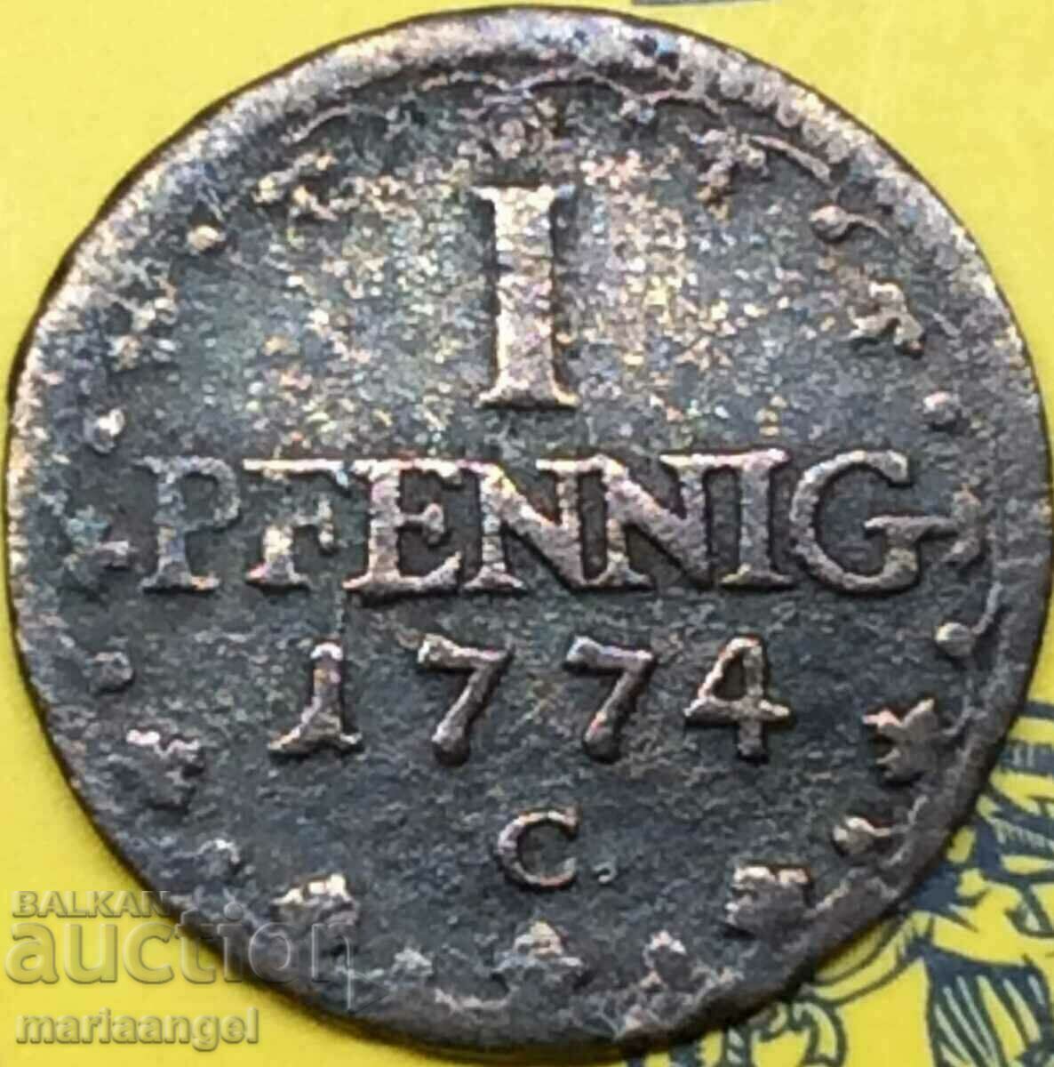 Saxony 1 pfennig 1774 Germany Saxe-Albertine med