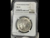 Mexico, 1 Peso 1933 NGC MS64