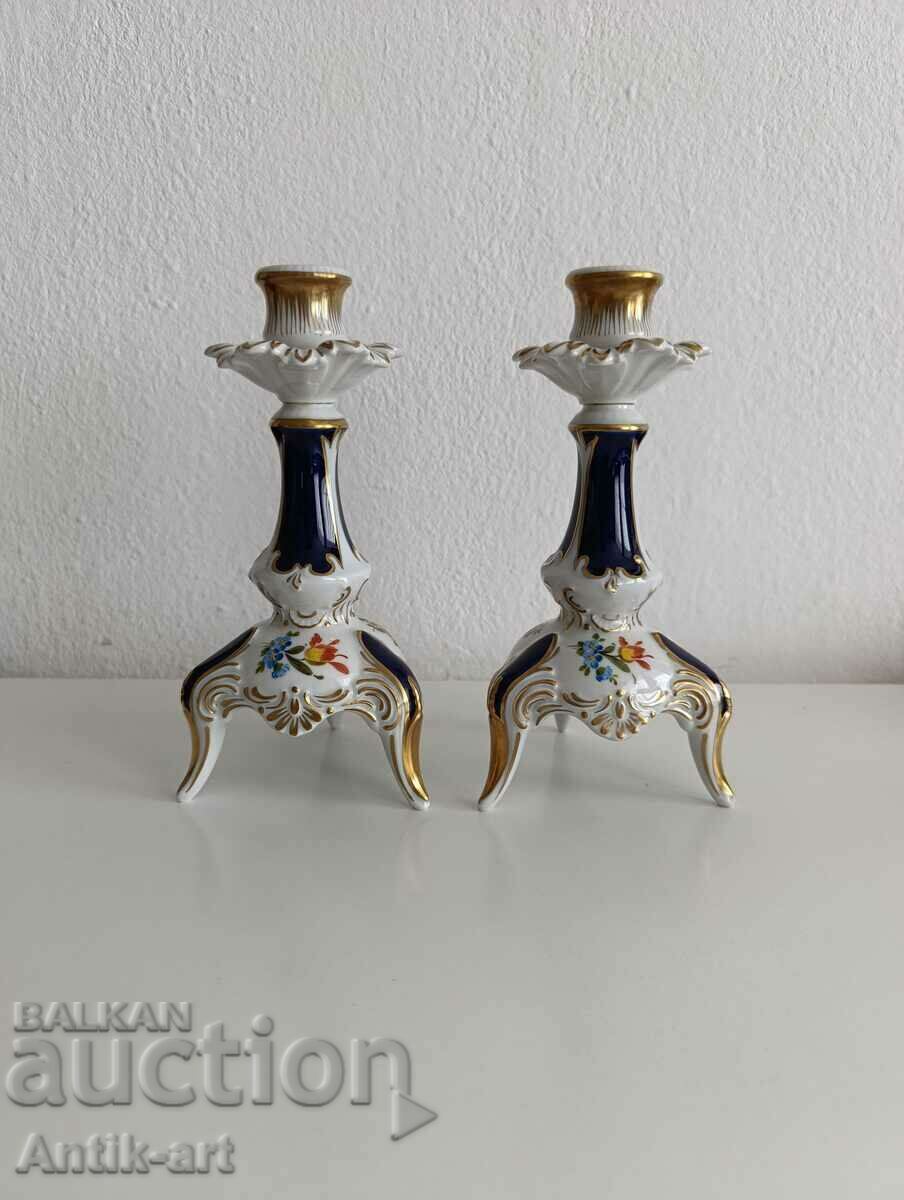 Two candlesticks. Porcelain. Lindner. Germany