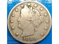 5 Cents 1888 USA Liberty Head Nickel - Rare Year!