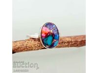 Pink Dahlia Copper Turquoise Silver Ring (5505)