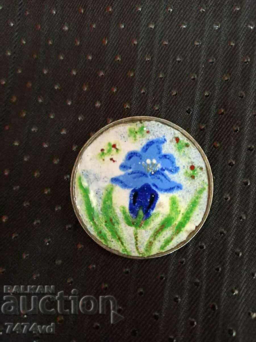 Old German silver plated brooch, enamel - Handarbeit