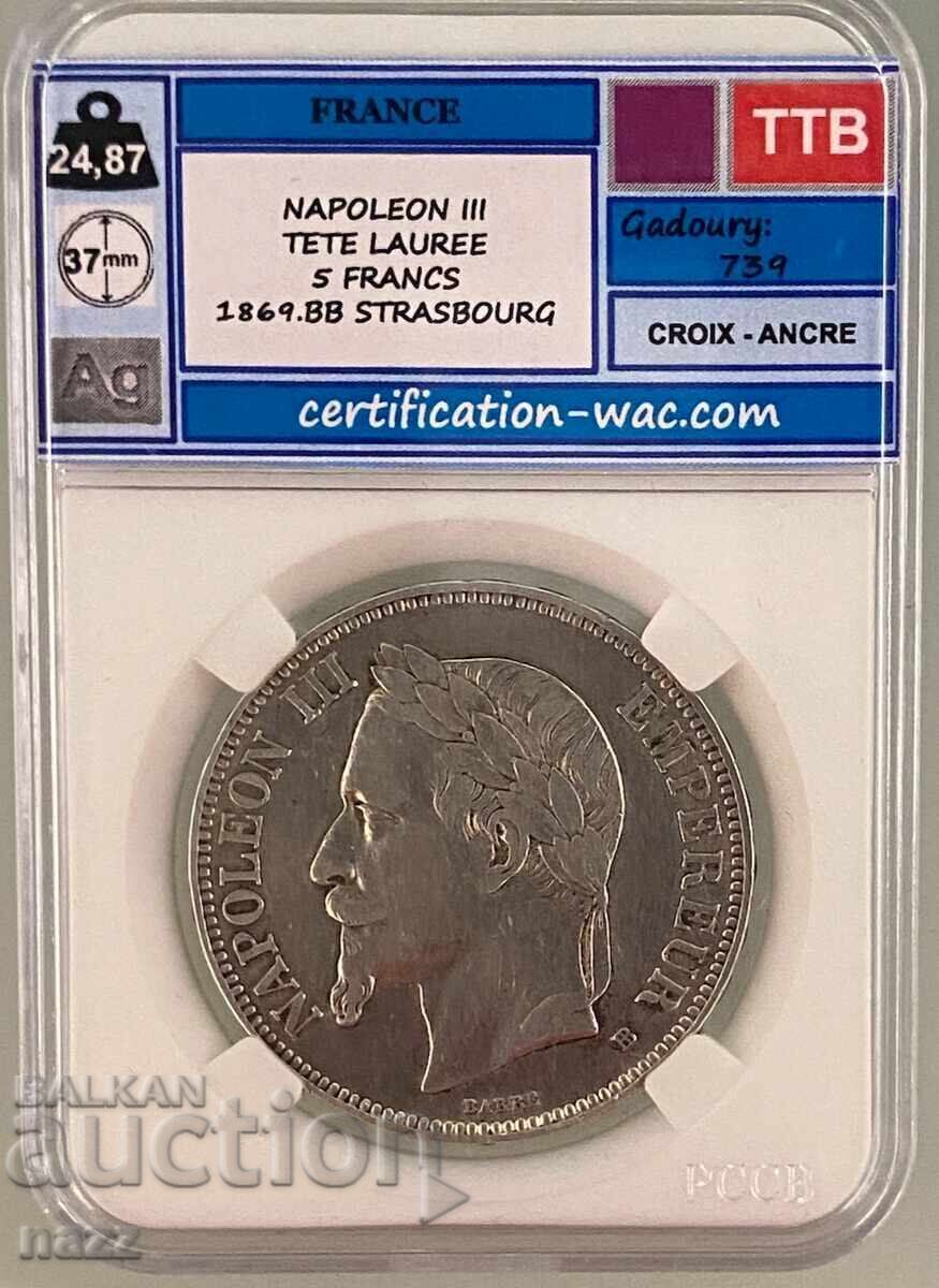 France 5 francs 1869 BB / silver France 5 francs 1869 BB / silver