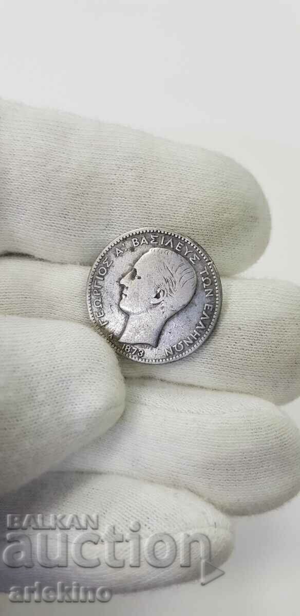 Auction Rare Royal Silver Coin 1 Drachma - Greece - 1873 Auction Rare Royal Silver Coin 1 Drachma - Greece - 1873