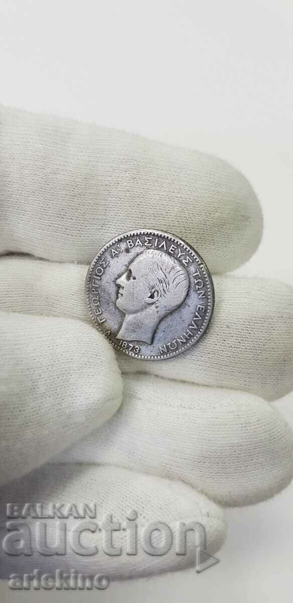 Rare Royal Silver Coin 1 Drachma - Greece - 1873 - 5 Rare Royal Silver Coin 1 Drachma - Greece - 1873 - 5