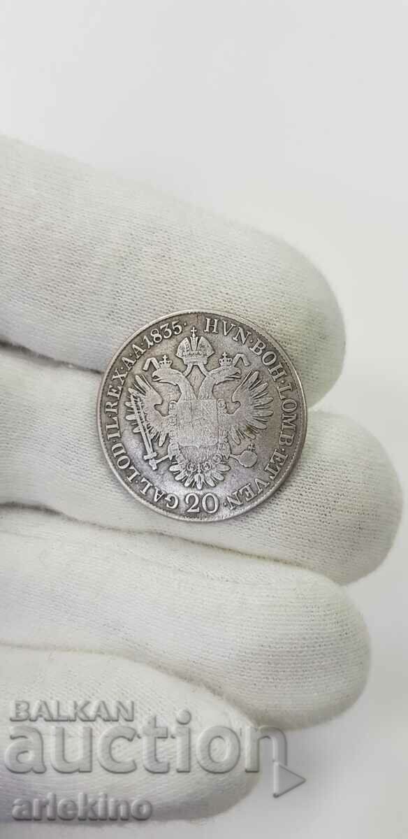 Moneda de colecție din argint Austria 20 Kreuzer - 1835