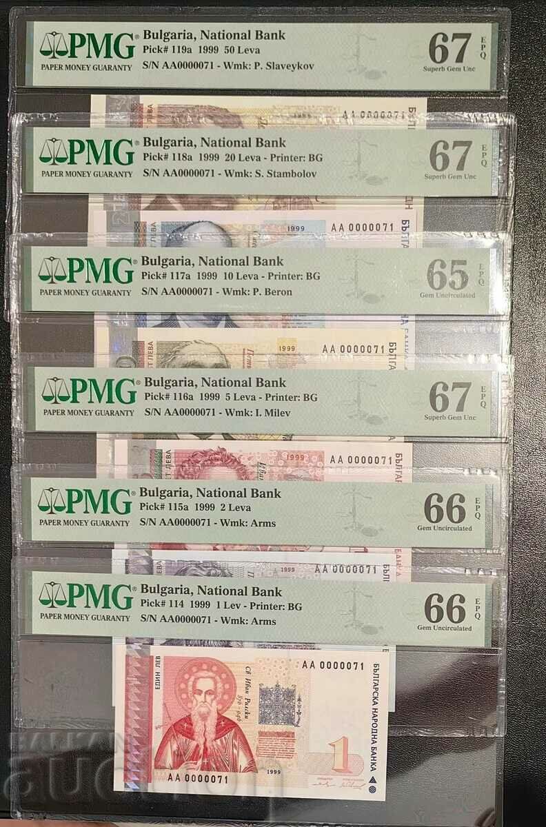 Licitație Lot complet de bancnote 1999 anul AA0000071 PMG Licitație Lot complet de bancnote 1999 anul AA0000071 PMG