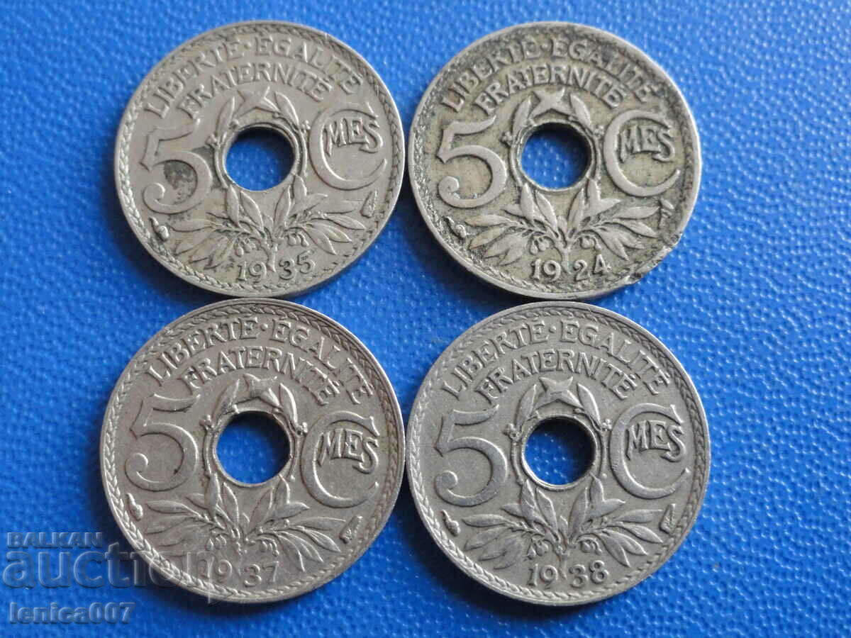 Auction France 1924-38 - 5 centimes (4 pieces) Auction France 1924-38 - 5 centimes (4 pieces)