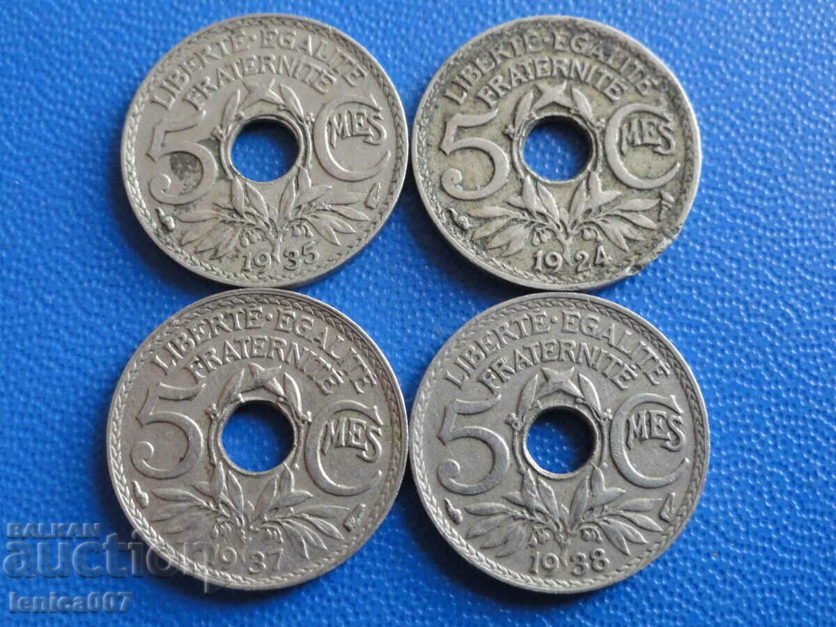 France 1924-38 - 5 centimes (4 pieces) - 5 France 1924-38 - 5 centimes (4 pieces) - 5