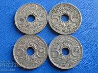 France 1924-38 - 5 centimes (4 pieces)