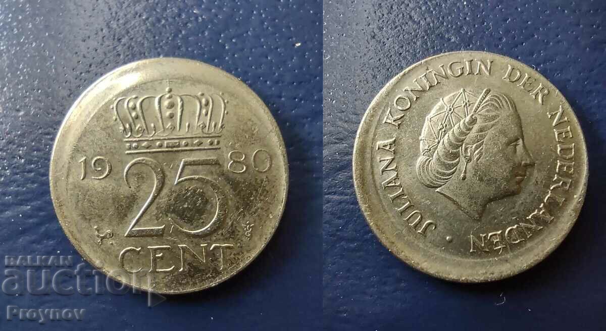 MINT ERROR-25 Cent Netherlands 1980