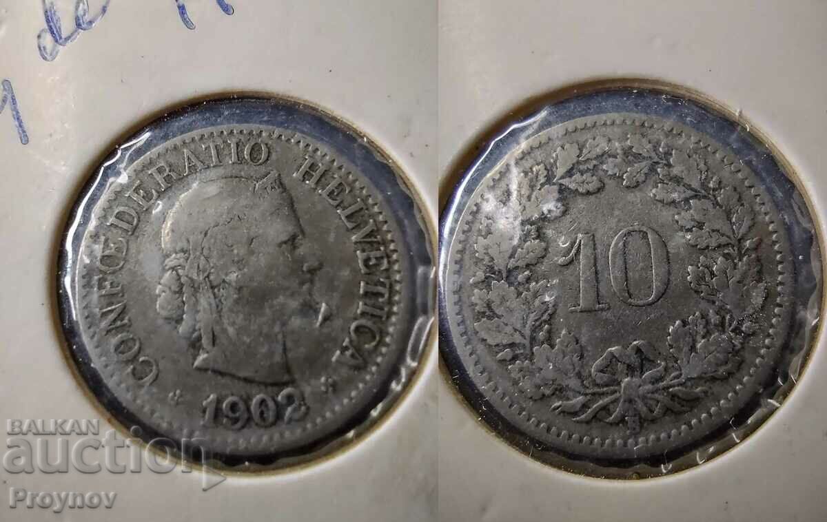 MINT ERROR- Швейцария 10 рапена, 1902