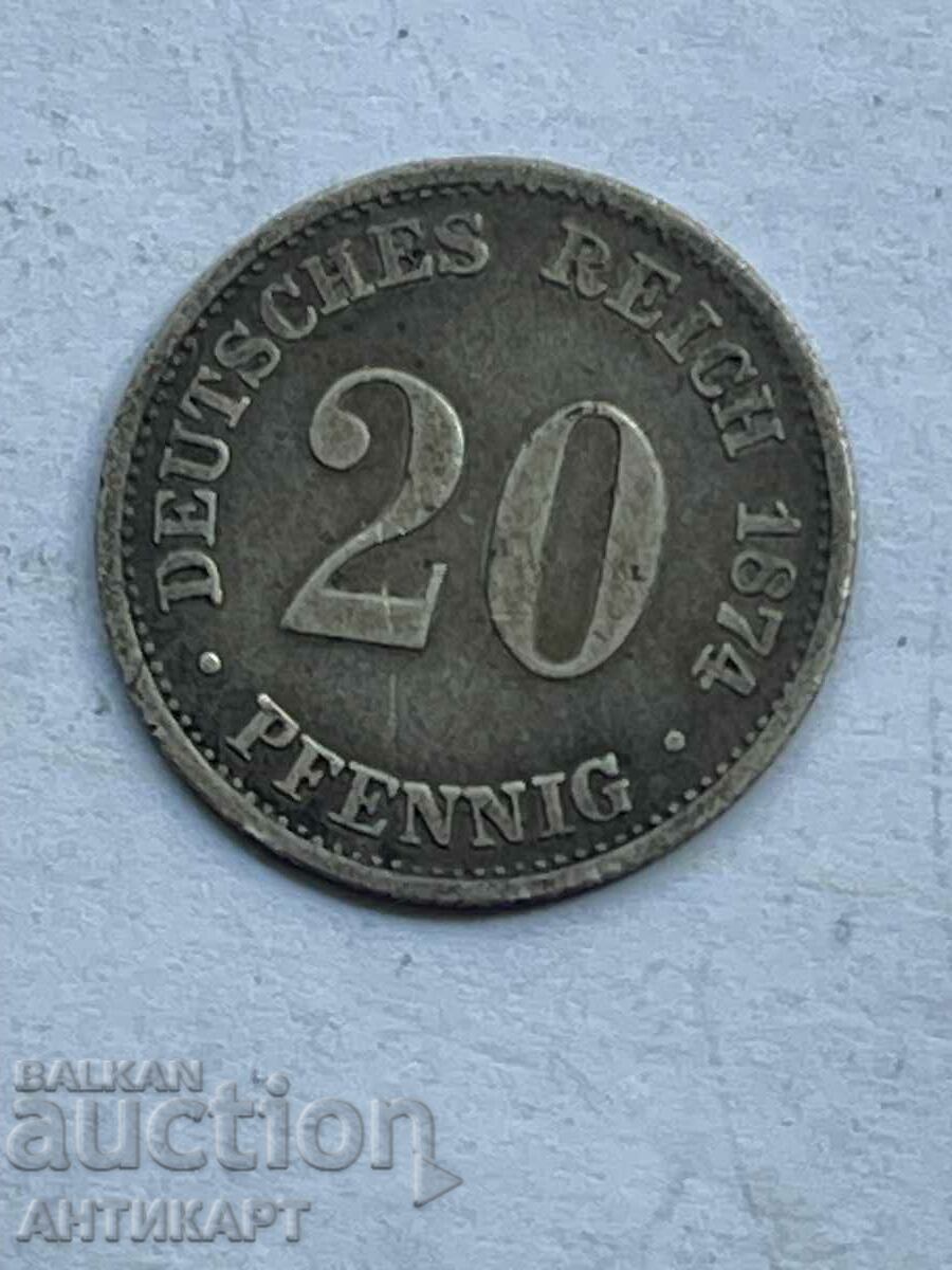 монета 20 pfennig Германия 1874 сребро