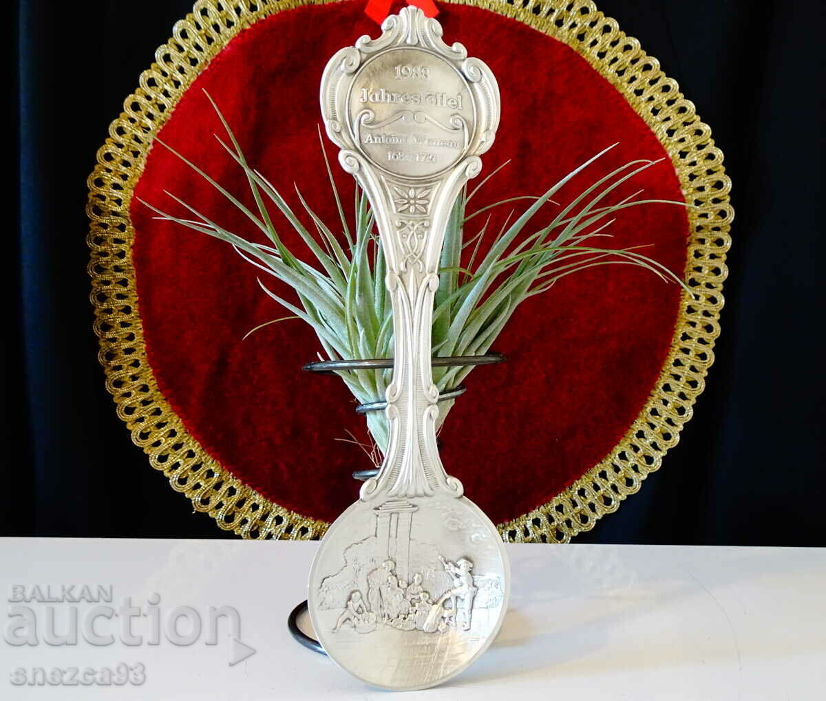 Pewter spoon with picture The Musical Party. Pewter spoon with picture The Musical Party.