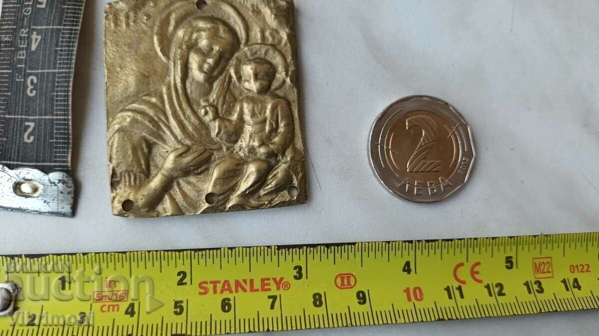 Old bronze icon, portable, Virgin Mary, with price 50.00 BGN | € 25.56 Old bronze icon, portable, Virgin Mary, with price 50.00 BGN | € 25.56
