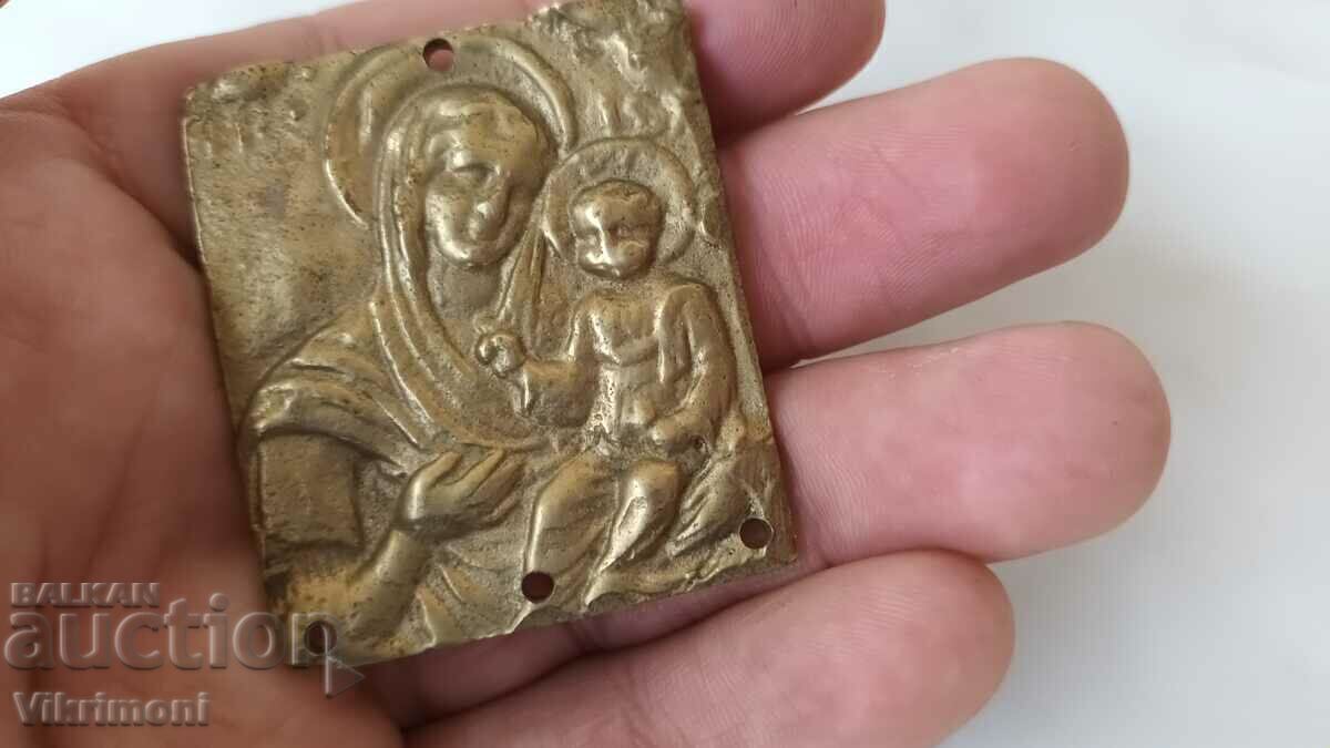 Licitație Icoana veche de bronz, pelerinaj, Fecioara Maria, Licitație Icoana veche de bronz, pelerinaj, Fecioara Maria,