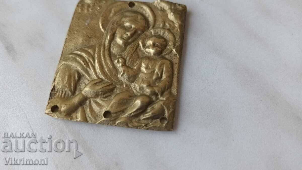 Icoana veche de bronz, pelerinaj, Fecioara Maria, Icoana veche de bronz, pelerinaj, Fecioara Maria,