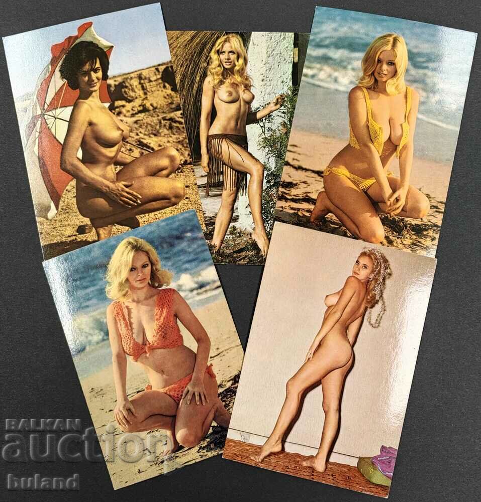 LOT of 5 Excellent Old Untraveled Cards Erotic Nude Women