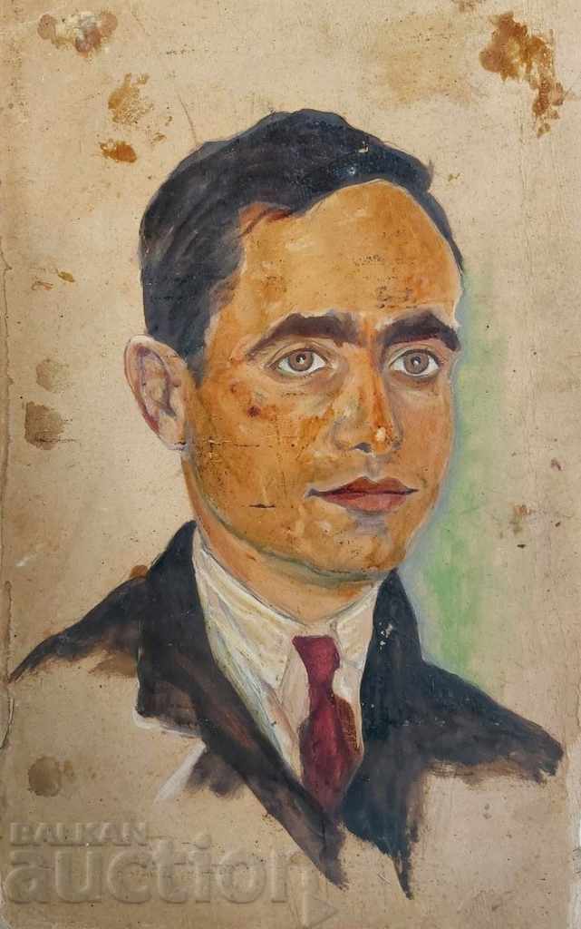 . 1920s OLD PAINTING PORTRAIT OF A MAN PAINTED