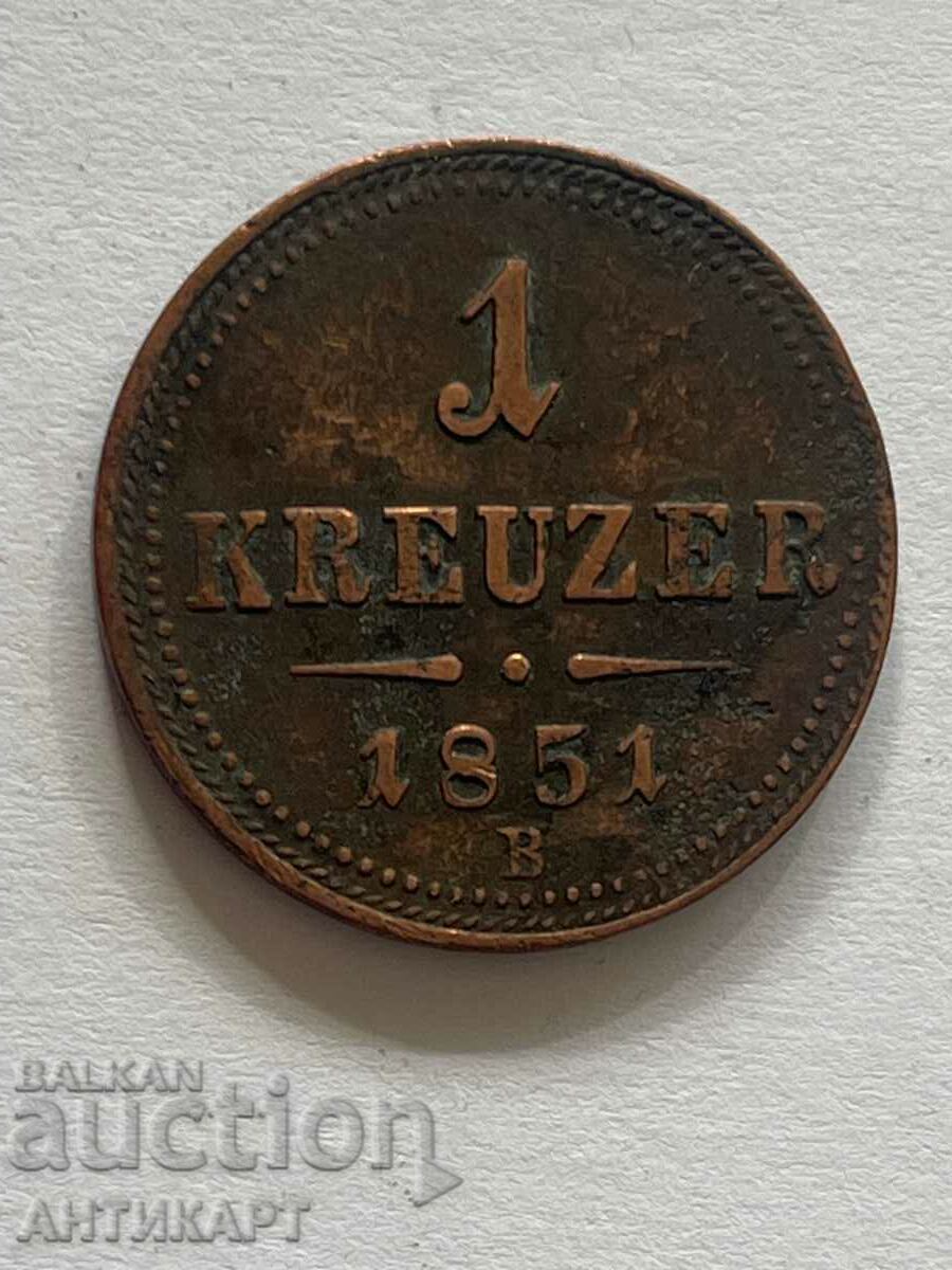 Austria coin 1 kreuzer 1851