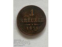 Austria coin 1 kreuzer 1851