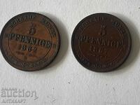 Germany 2 coins of 5 pfenninge 1862, 1867