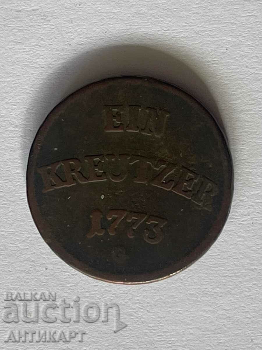 Γερμανία Ulm σπάνιο νόμισμα 1 kreuzer 1773