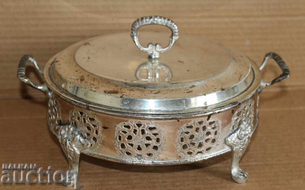 .ROYAL CANDY DISH SILVER METAL CONTAINER WITH LID