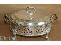 .ROYAL CANDY DISH SILVER METAL CONTAINER WITH LID