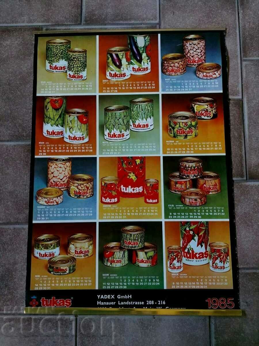 .1985 LARGE CALENDAR FRUIT AND VEGETABLE ADVERTISING CANNED