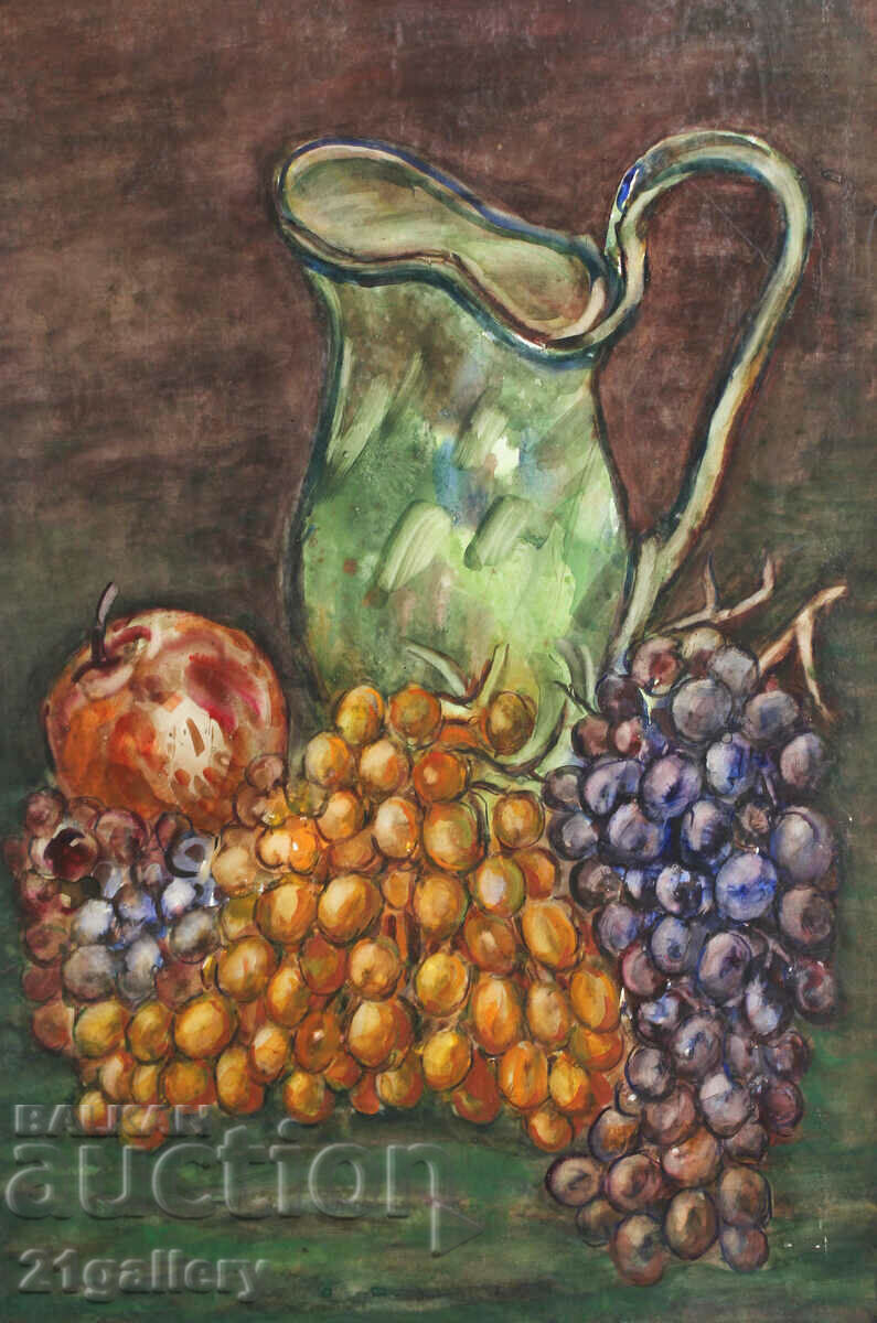Prof. Stoyan Domuschiev (1935-2021) Still life with jug and fruits with price 450.00 BGN | € 230.08 Prof. Stoyan Domuschiev (1935-2021) Still life with jug and fruits with price 450.00 BGN | € 230.08
