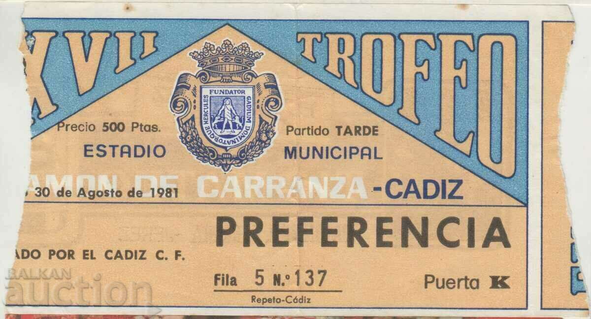 OLD FOOTBALL TICKET PALMEIRAS BRAZIL - CSKA (Sofia) 1981