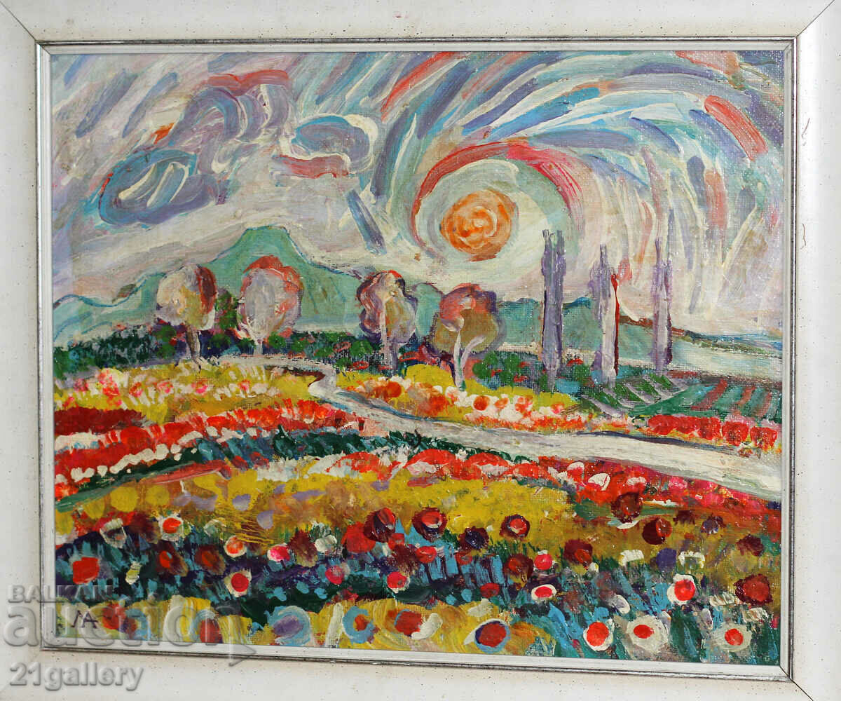 Marina Angelova Landscape with poppies 2004 with price 400.00 BGN | € 204.52 Marina Angelova Landscape with poppies 2004 with price 400.00 BGN | € 204.52