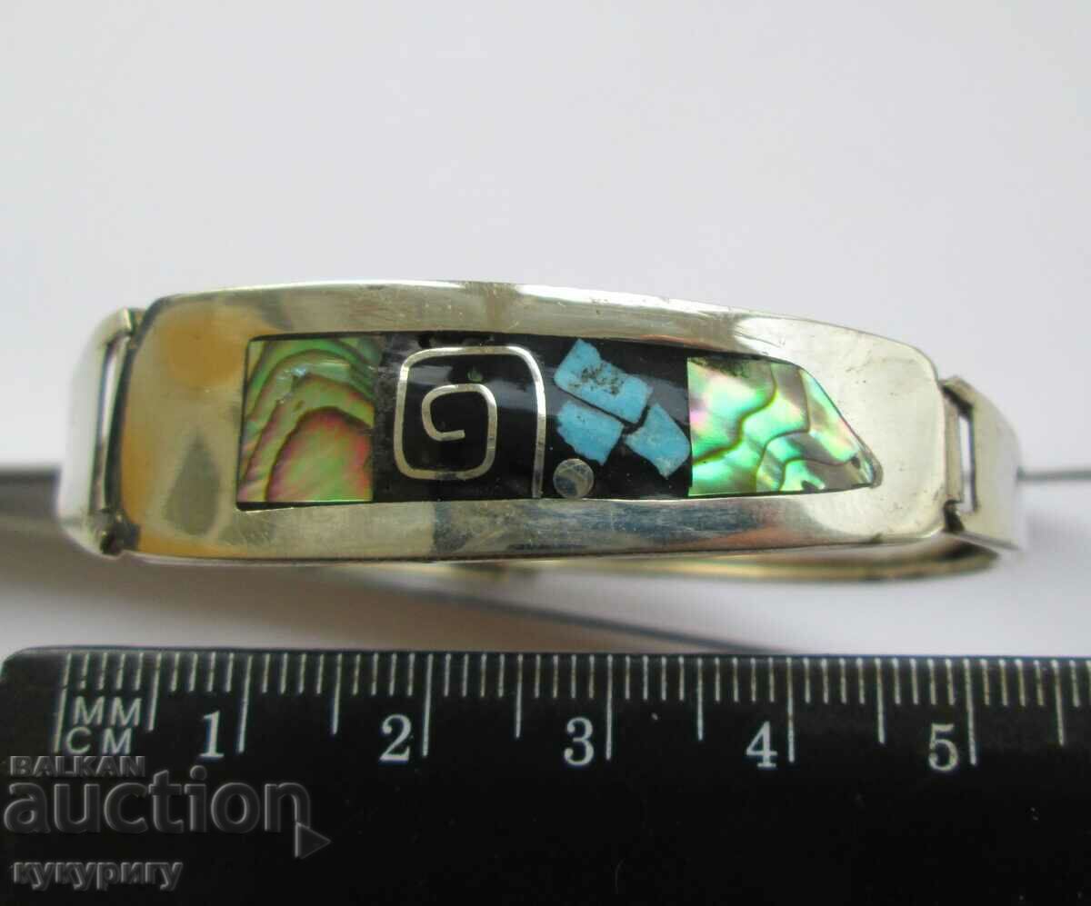 Old women's bracelet handmade mother-of-pearl turquoise inlay - 5 Old women's bracelet handmade mother-of-pearl turquoise inlay - 5